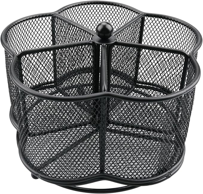 360° Rotating Silverware Utensil Caddy Holder - 5 Compartment Whirling Utensil Holder Kitchen Countertop Organizer for Spoon Fork Flatware Storage for Home or Outdoor Picnic Camping