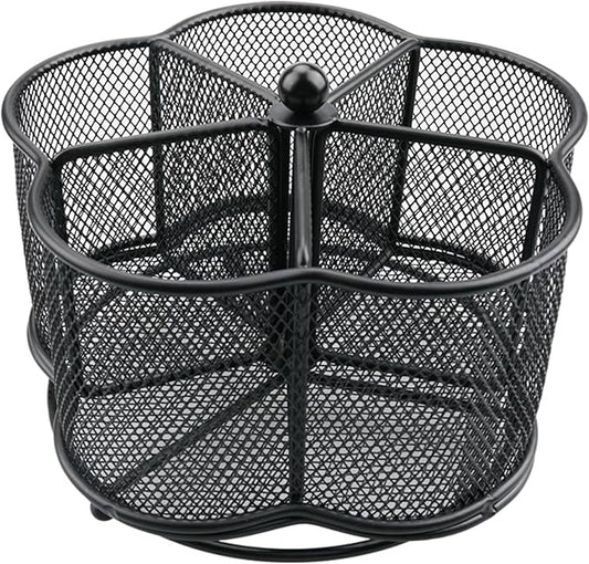 360° Rotating Silverware Utensil Caddy Holder - 5 Compartment Whirling Utensil Holder Kitchen Countertop Organizer for Spoon Fork Flatware Storage for Home or Outdoor Picnic Camping