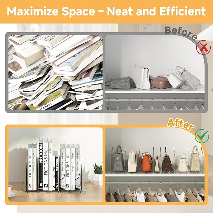 Purse Organizer for Closet, Acrylic Clear Shelf Dividers for Closet Organization, Adjustable Bag Organizer for Women, Bedroom, Bathroom, Kitchen, Office, Study (8 Panels)