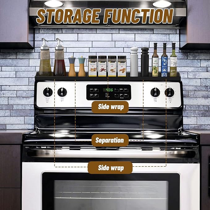 30 Inch Silicone Magnetic Stove Top Shelf with 6 Magnets, Stove Spice Rack Shelf Foldable Magnetic Spice Rack for Stove, Stove Shelf for Back of Stove, Stove Rack for Kitchen (black)
