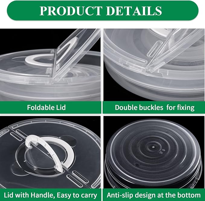 2 Pack 12inch Food Storage Container with Lid and Handle, Reusable 2 Compartments Pizza Slice Storage Container, Round Clear Pie Carrier Leftover Pizza Keeper for Cake Cheesecake Tortilla Pastry