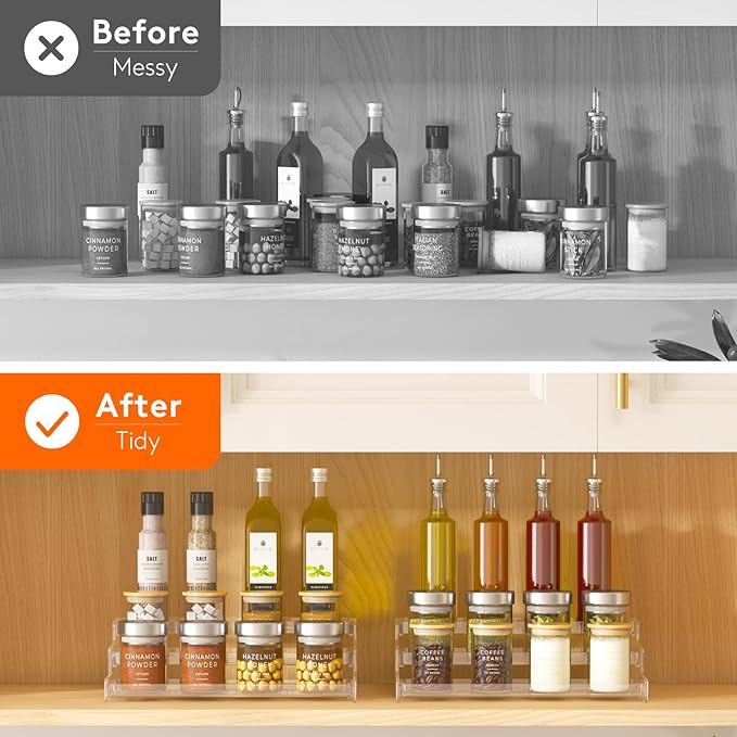 Lifewit Plastic 1 Pack 3-Tier Spice Rack, Clear Spice Organization for Cabinet, Counter, Organizer Shelf for Condiment, Seasoning, Syrup, Liquor, Medicine and Perfume for Kitchen, Pantry, Bar, Bath