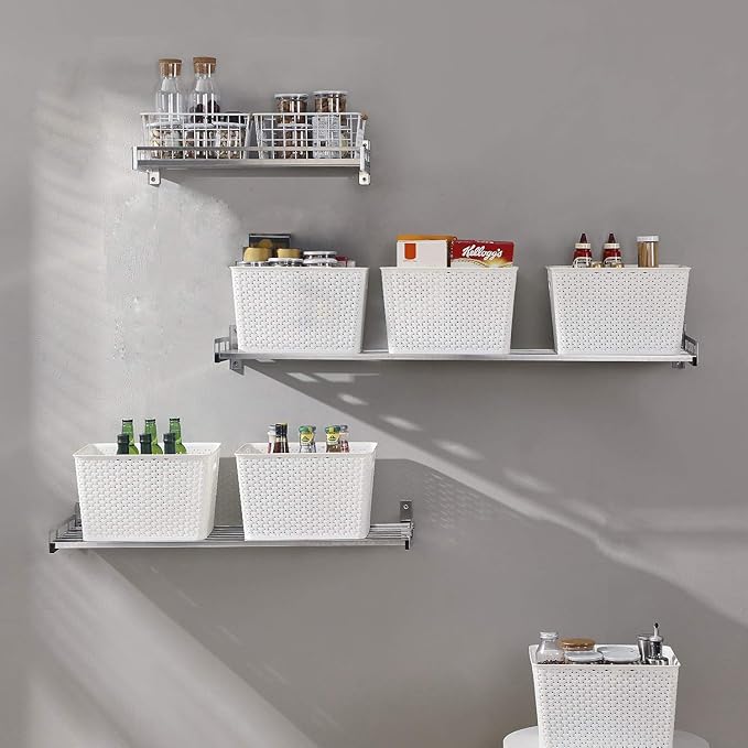 Wall Mounted Pots and Pans Rack with 16 Hooks, Stainless Steel Wall Shelf for Kitchen Bathroom Bedroom Pantry (36" by 12")