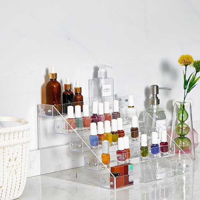2 Pcs Acrylic Tiered Spice Rack Organizer 5 Tier Vertical Seasoning Organizer Clear Spice Shelf Tiered Pantry Shelves for Cabinet Kitchen Countertop Storage Organization Display, 12.2 x 10.6 x 7.8 In
