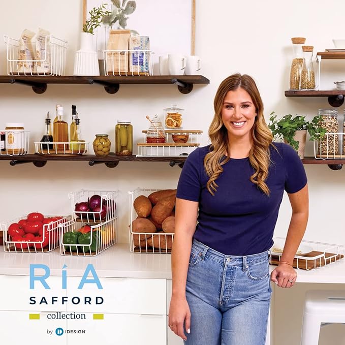iDesign The Ría Safford Collection Acacia Wood and Wire Two Organizer, 12" x 8.5" x 5", 2 Tier Spice Rack