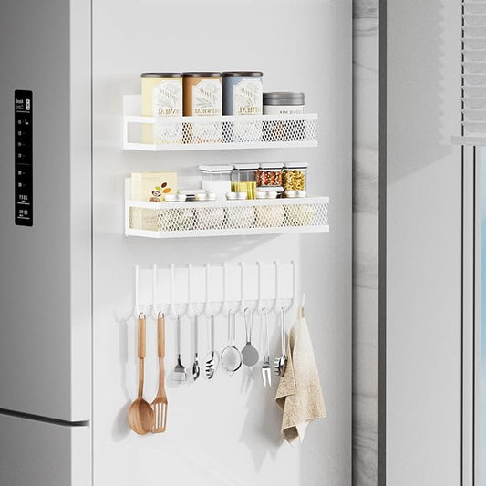 Magnetic Spice Rack for Refrigerator, 3 Pack Magnetic Shelf for Refrigerator, Movable Magnetic Basket is Used for Side Storage in Ovens, Microwaves, or Washing Machines
