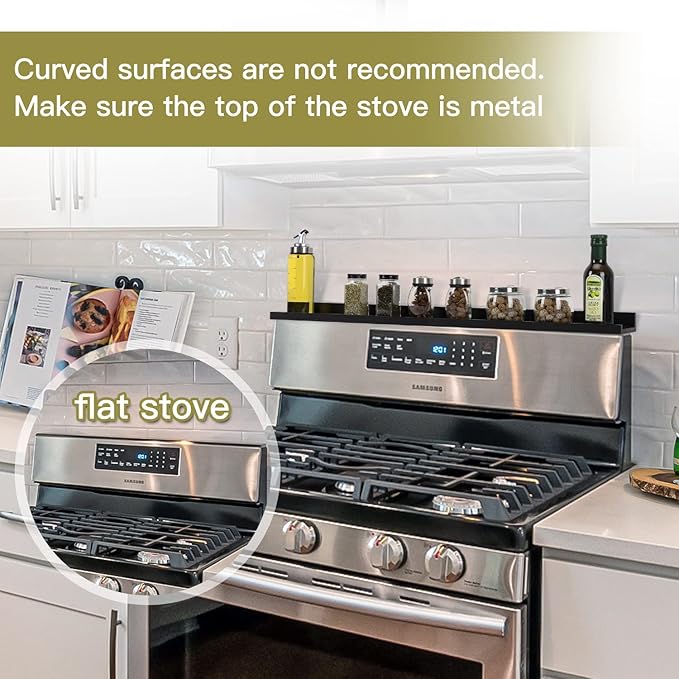 Stove Top Magnetic Shelf, Bamboo Oven Shelf Over Stove Spice Rack Organizer for Kitchen Storage Solution, 2pcs 15 inchs Shelf for Stove