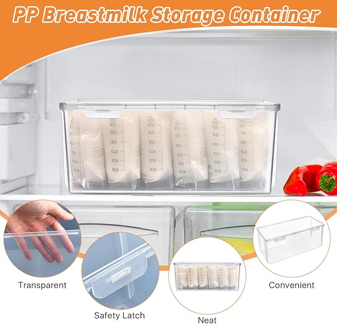 2 Pcs Storage Tower for Breastmilk Storage Bag, Resuable Plastic Milk Storage Containers for Fridge, Clear Refrigerator Organizer and Storage, Freezer Organizer Bins for Kitchen, Bath, Closet