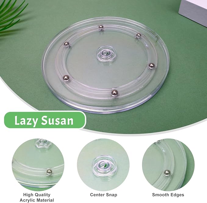 7 inch Transparent Lazy Susan Turntable Acrylic Organizer Ball Bearing Swivel Display Base Kitchen Pantry Spice Rack Countertop Cabinet Stand