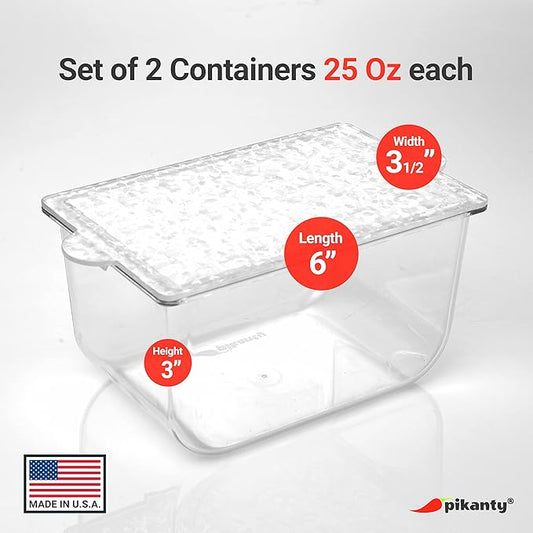 Condiment Storage Containers | Set of 2 Small Organizers with Lids for Refrigerator | Dishwasher Safe | Made in USA