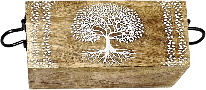 VANIYA CRAFTSR® Handmade Wooden Carved Design Compartments Cutlery Utensil Holder For Napkins, Spoons, Forks, Tissues, Knife Natural finish (Natural White 6)