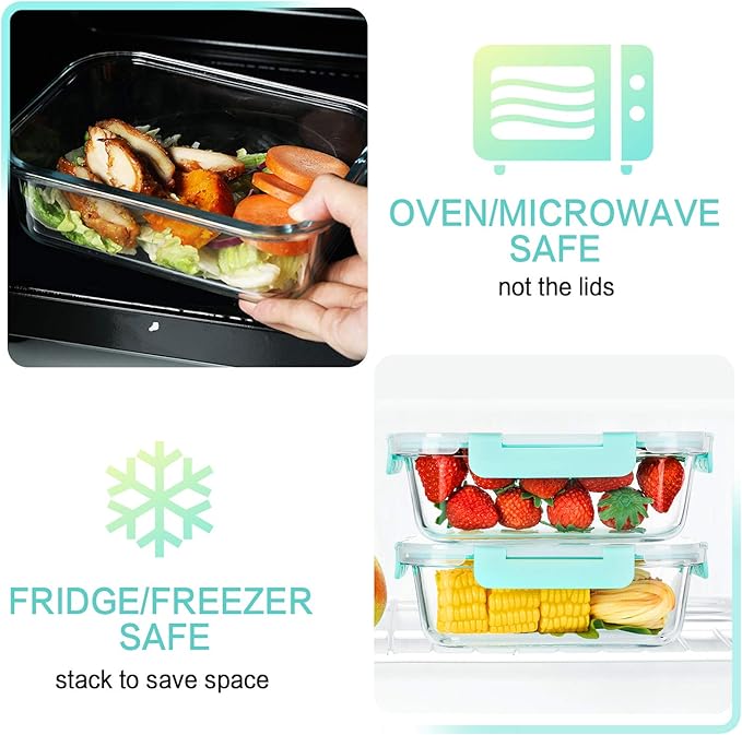 M MCIRCO [5-Packs, 36 Oz.] Glass Meal Prep Containers with Locking Lids Glass Food Containers,Airtight Lunch Container,Microwave, Oven, Freezer and Dishwasher (4.5 Cup, Green)