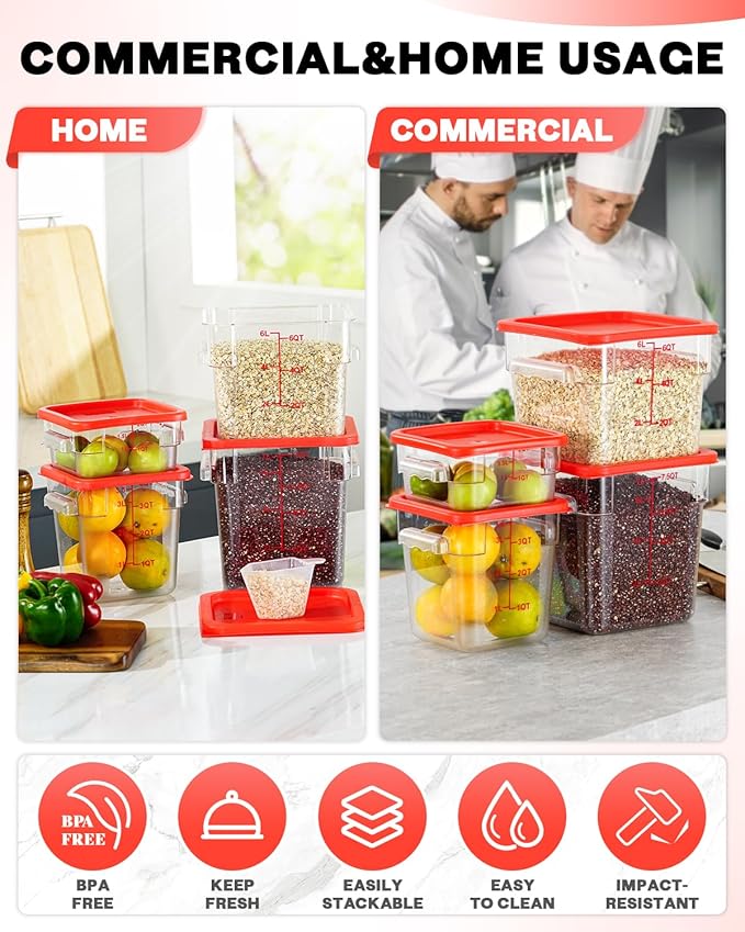 12 Quarts Sous Vide Container: 8 PCS Commercial Food Storage Containers with Lids - Clear Food Container with Scales Handles for Home Restaurant Kitchen Storage Pizza Bread