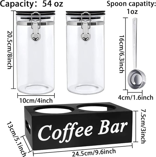 WYTAOHZL 2PCS Glass Coffee Containers With Shelf 54 oz Station Organizer Bean Storage With Spoon Canister Set Jars With Airtight Locking Clamp for Ground Nuts