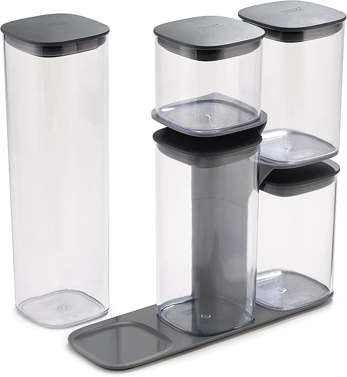 Joseph Joseph Podium Dry Food Storage Container Set with Stand, 5-piece, Gray