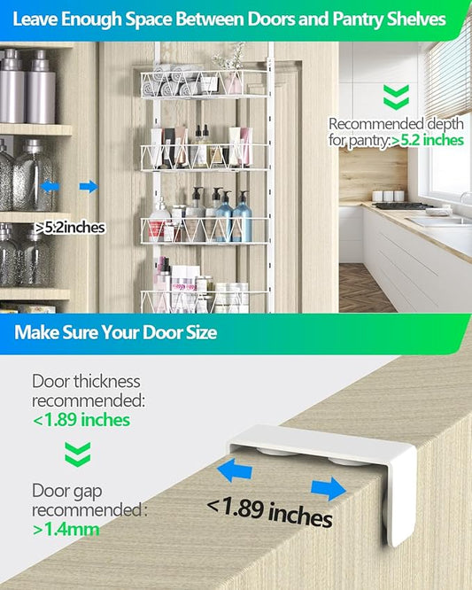 Over The Door Pantry Organizer, Pantry Organizers and Storage - 6-Tier Pantry Door Organizer, Over The Door Spice Rack for Kitchen, Bathroom, Bedroom Organization