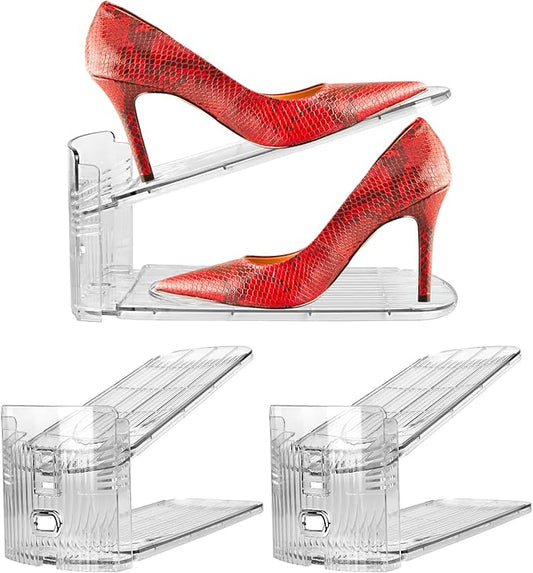 Yes!Fresh Shoe Slots Organizer, Boutique Display Style Shoe Stacker for A Pair of Shoes, Separable Shoe Rack for Closet Organization, 3 Adjustable Narrow Shoe Rack (Clear, 2 Pack)