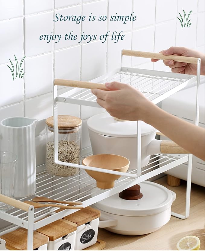 Stackable Wide Countertop Organizer, 13''×8.3''×7.9''Kitchen Bottle racks Organization and Storage, Spices Rack for Counter Shelf Cabinet Shelves Pantry Cupboard Under Sink