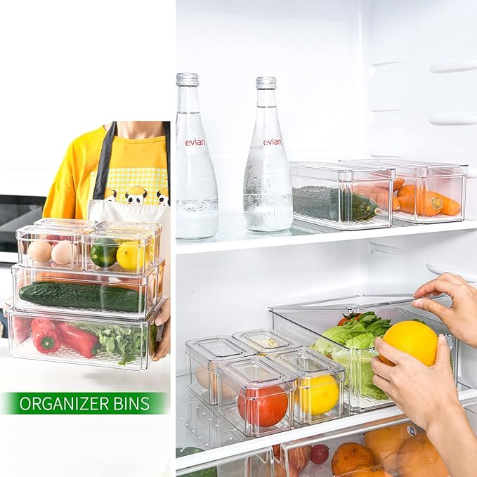 10-Pack Fridge Organizer – Stackable Refrigerator Storage Bins with Lids – BPA-Free Clear Fruit Storage Containers for Vegetables, Food & Drinks