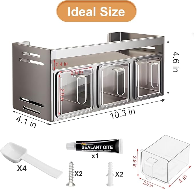 Kitchen Spice Rack, Kitchen Organizer and Storage Rack, Spice Organization for Cabinets Punch-free Wall/Countertop Home Decor Multifunctional Double Layer 3 Grid Condiment Rack, Gray