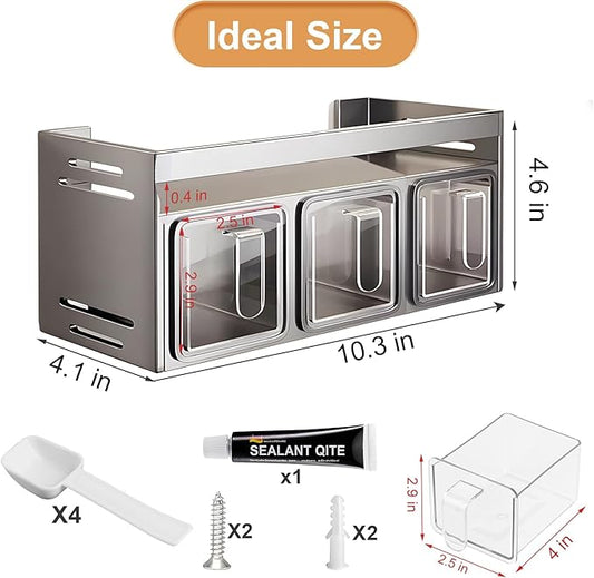 Kitchen Spice Rack, Kitchen Organizer and Storage Rack, Spice Organization for Cabinets Punch-free Wall/Countertop Home Decor Multifunctional Double Layer 3 Grid Condiment Rack, Gray