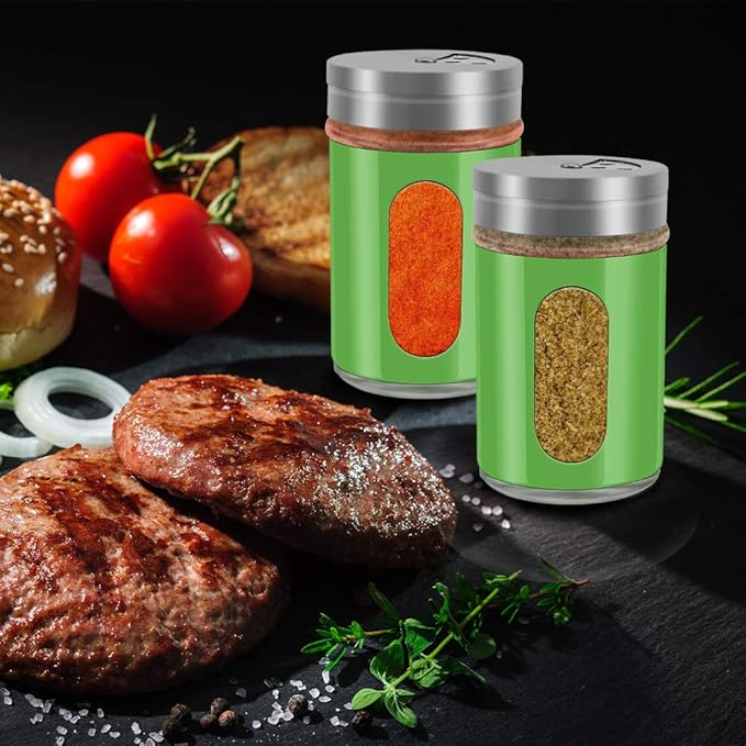 Accmor 2pcs Salt and Pepper Shakers,Stainless Steel Shaker for Salt Powder Sugar Cinnamon Pepper, Spice Dispenser with Adjustable Pour Holes,Green