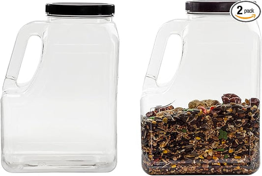 Cornucopia Brands Clear Plastic Gallon Jar w/Handle and Airtight Lid (2-Pack) for Bulk Food, Craft Supplies, Paint and Detergent Storage and More