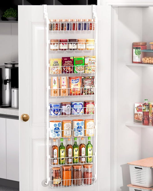LAMU Over The Door Pantry Organizers and Storage, 8-Tier Hanging Spice Rack, Home & Kitchen Storage Shelves for Cabinet, Large Capacity Seasoning Organizer, Laundry Room Organization, White