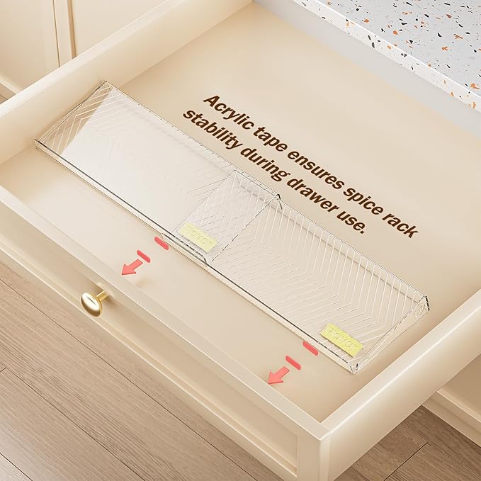 Spice Drawer Organizer, 4 Pack Clear Seasoning Organizer Rack, Kitchen Spice Rack Organizers for Drawer/Countertop (Jars Not Included, Expandable From 11" to 22" Wide)