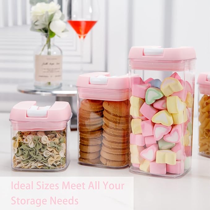 U-QE Airtight Food Storage Containers -8 Piece BPA Free Clear Plastic Airtight Containers with Easy Lock Lids for Kitchen Pantry Organization and Storage - Sugar, Flour, Cereal, Labels & Marker