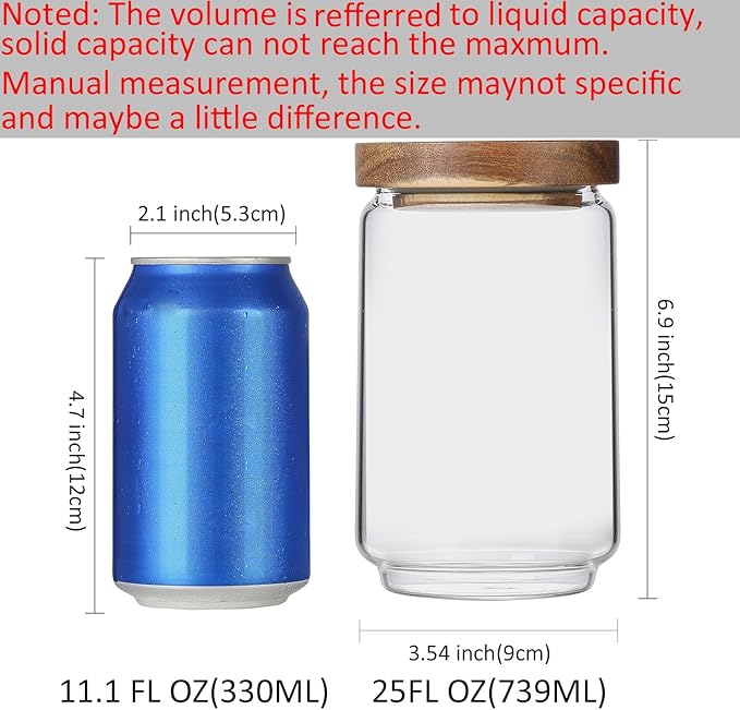 25 OZ Glass Jars 6 Pack with 112 Labels, Clear Glass Storage Containers Food Canisters with Wood Lids