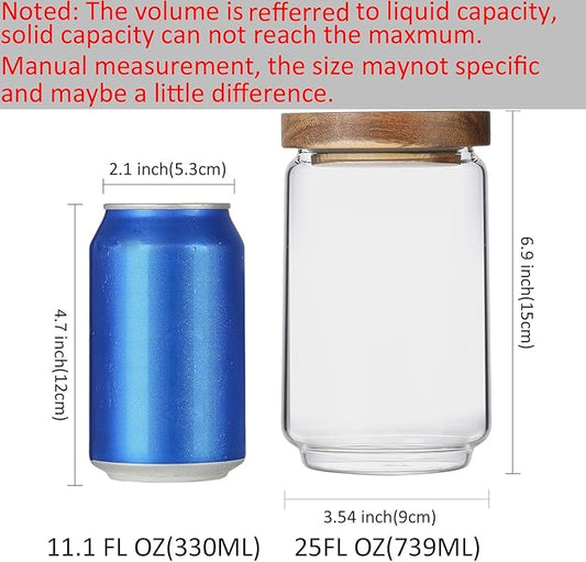 25 OZ Glass Jars 6 Pack with 112 Labels, Clear Glass Storage Containers Food Canisters with Wood Lids