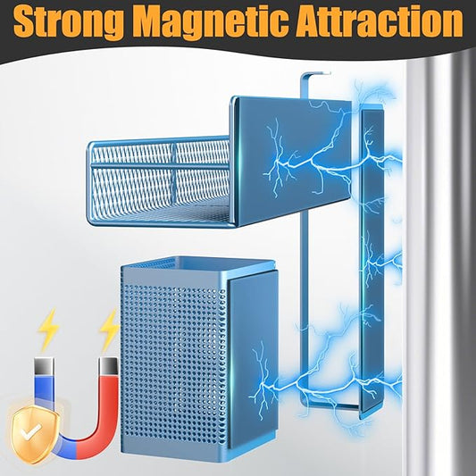 Magnetic Spice Rack for Refrigerator, 6 Pack Metal Magnetic Shelf Blue, Moveable Spice Organizer, Strong Magnetic Storage Fridge Organizer with Paper Towel Holder, Utensils Holder