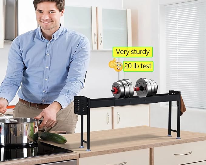 Over Stove Spice Shelf for Kitchen Spice Rack Organizer with Extra Black Basket and Hooks Great for Stove Top Shelf