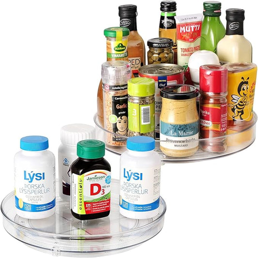 Amolliar Lazy Susan Organizer, 9"+ 11" 6 Pack, Turntable for Cabinet, Kitchen, Fridge, Countertop, Vanity, Bathroom, Pantry Organizer, Rotating Tray Condiment, Spice Spinner Rack, Under Sink Organizer