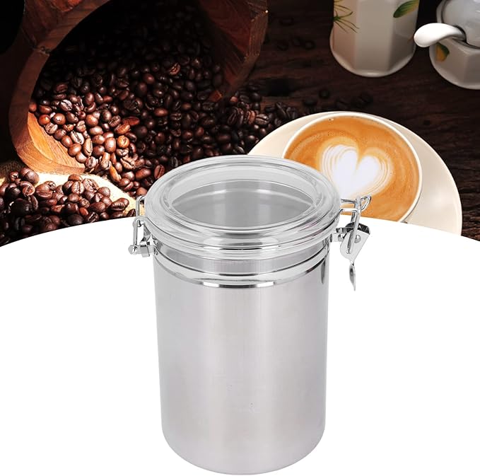 Stainless Steel Canisters for the Kitchen Food Storage Container Sealed Can with Clear Lid for Kitchen Counter Tea Sugar Coffee Candy(4#)
