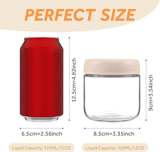 4 Pack Glass Clear Storage Canister with Airtight Lid, 12oz Overnight Oats Containers, Small Cute Decorative Pantry Jar for Snacks, Yogurt, Cereal, Fruit, Salad, Spice, Sugar, Coffee - Beige