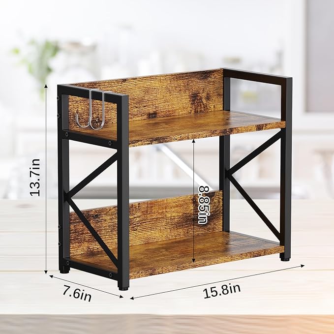 Coffee-Bar-Station-Organizer Shelf for Countertop, 2 Tiers Kitchen Counter Shelf Riser, Wooden Spice Rack Organizer, Coffee Bar Accessories(Rustic Brown, Large)