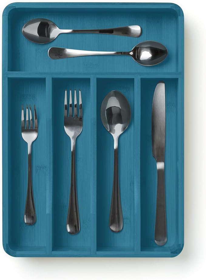 SMIRLY Silverware Drawer Organizer – Bamboo Kitchen Drawer Organizer, Adjustable Utensil Holder and Cutlery Tray, Drawer Dividers for Flatware and Kitchen Utensils