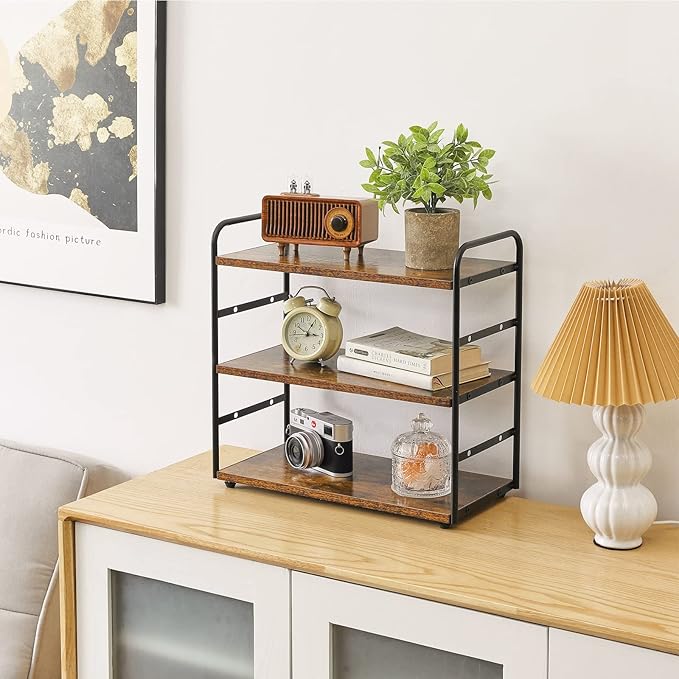 IBUYKE Set of 2 3-Tier Bathroom Counter Organizer, Tray Countertop Storage Shelf, Kitchen Spice Rack Standing, Counter Standing Rack Cosmetic Holder, Rustic Brown TWJ001H-2
