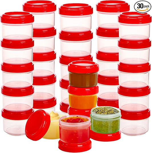 Elsjoy 30 Pack Condiment Container with Lid, 1.18 Oz Salad Dressing Container Cup To-Go Small Food Storage Container, Reusable Leak Proof Mini Sauce Cup Container for Lunch, Picnic, Fridge