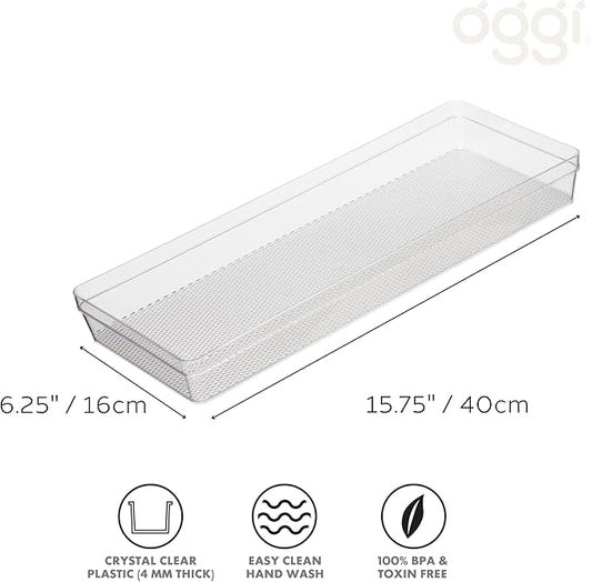Oggi Clear Drawer Organizer - 6.25" X 15.75" - Ideal for Organizing Kitchen Drawers, Office, Desk, Silverware, Kitchen Utensils, Cosmetics and Bathrooms