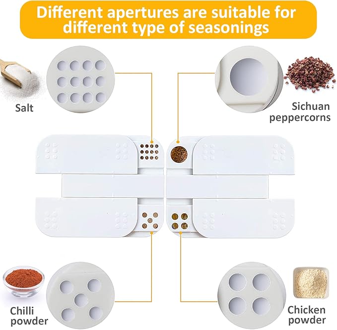 2 Pack 4 in 1 Plastic Salt and Pepper Shaker- 8 Grids Travel Spice Container, Multi Spice Dispenser Camping Seasoning Jars with Adjustable Holes