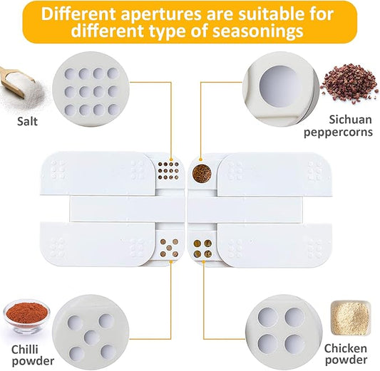 2 Pack 4 in 1 Plastic Salt and Pepper Shaker- 8 Grids Travel Spice Container, Multi Spice Dispenser Camping Seasoning Jars with Adjustable Holes
