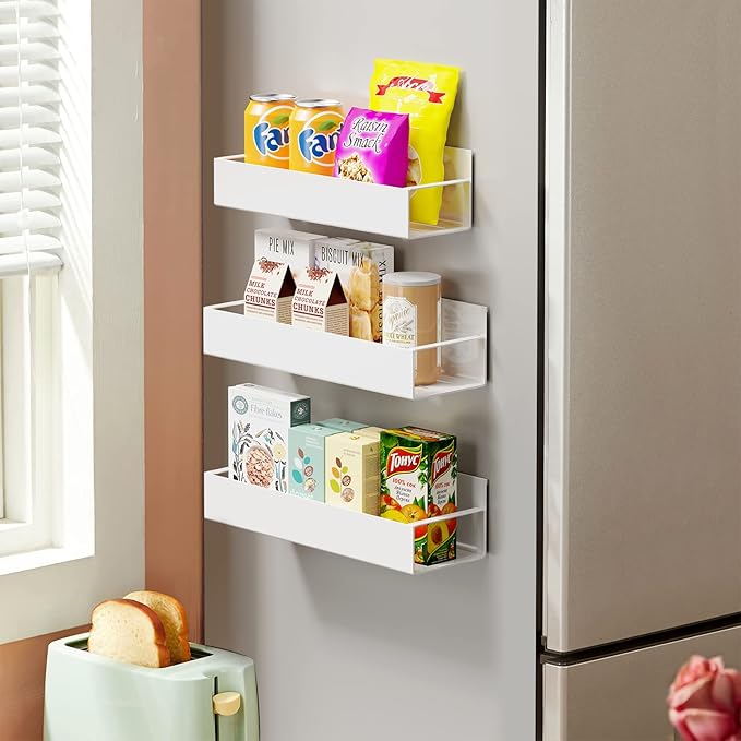 3 Pack Moveable Fridge Magnetic Spice Racks,Metal White