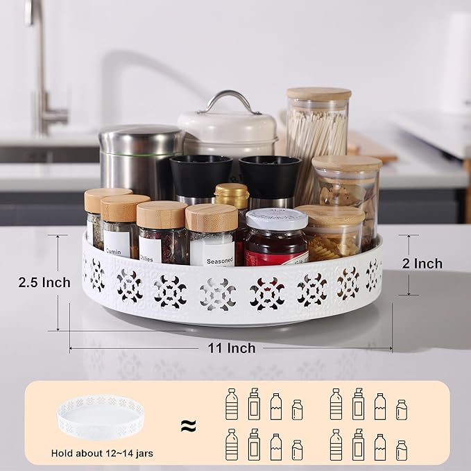 LEMIKKLE 11” Refrigerator Lazy Susan Organizer for Cabinet Countertop, rotating storage rack for kitchen, Turntable Spice Rack Organizer for Kitchen Bathroom Bedroom Pantry Vanity (White 11")