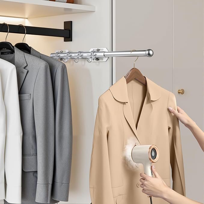 12" Valet Rod for Closet Pull Out with 4 Dragonfly-shaped Hooks, Silver
