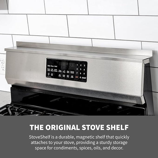 StoveShelf Deluxe 30" Length Black Magnetic Shelf for Kitchen Stove - Extra Strength Double Magnets - Kitchen Storage Solution with Zero Installation - Over Stove Spice Rack Organizer