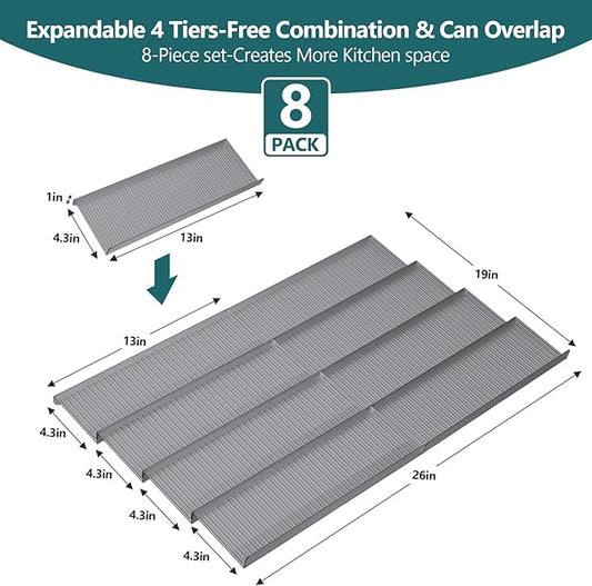 Spice Drawer Organizer,8 Pcs,Acrylic Spice Drawer Organizer,Drawer Spice Rack,Expandable From 13'' to 26'' Kitchen Spice Rack Organizers and Storage for Drawer(Grey)