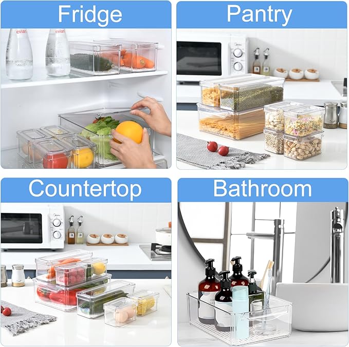 14-Pack Fridge Organizer – Stackable Refrigerator Storage Bins with Lids – BPA-Free Clear Fruit Storage Containers for Vegetables, Food & Drinks